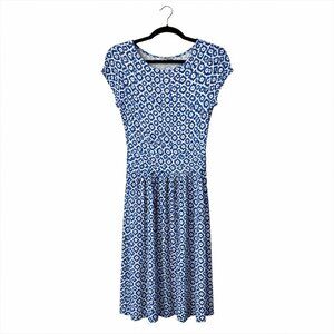 Boden Amelie Blue Geometric Midi Dress US 2 Pockets Fit & Flare Stretch Cotton